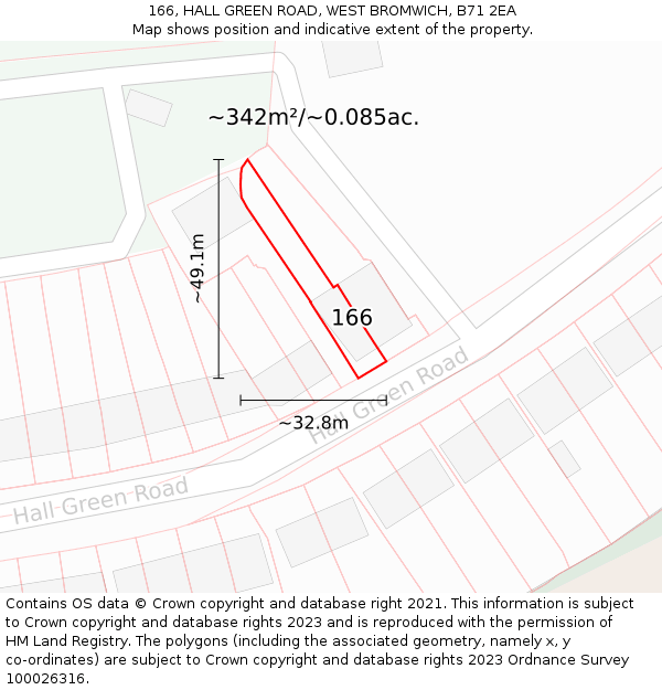 166, HALL GREEN ROAD, WEST BROMWICH, B71 2EA: Plot and title map
