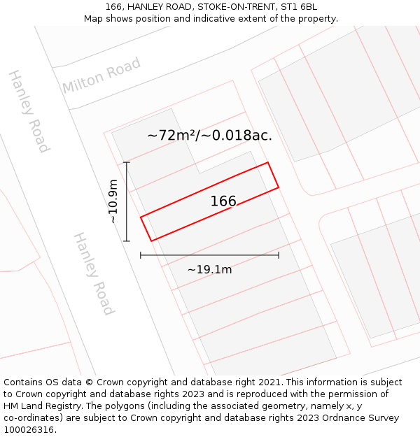 166, HANLEY ROAD, STOKE-ON-TRENT, ST1 6BL: Plot and title map