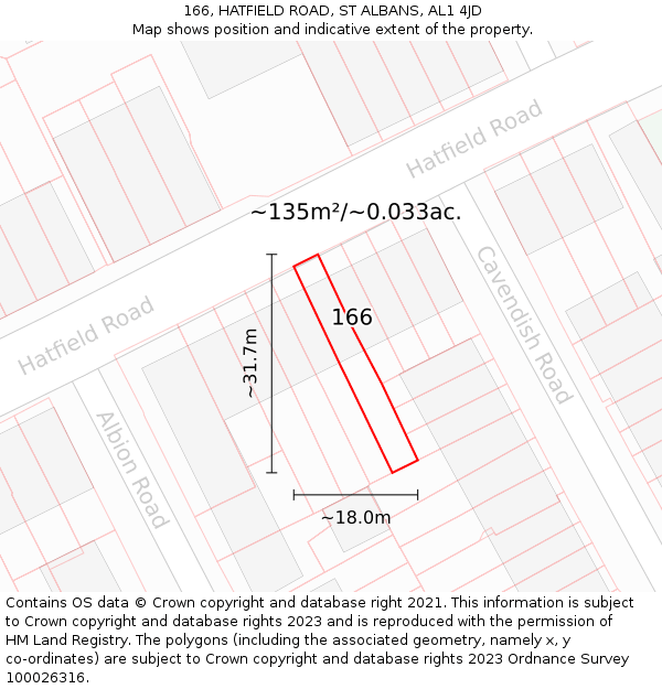 166, HATFIELD ROAD, ST ALBANS, AL1 4JD: Plot and title map