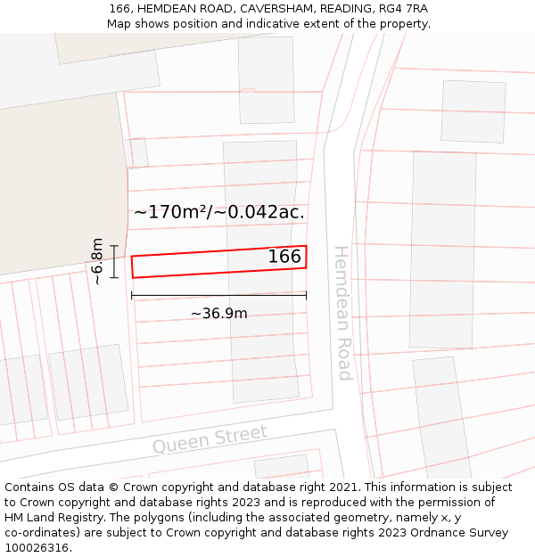 166, HEMDEAN ROAD, CAVERSHAM, READING, RG4 7RA: Plot and title map