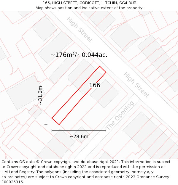 166, HIGH STREET, CODICOTE, HITCHIN, SG4 8UB: Plot and title map