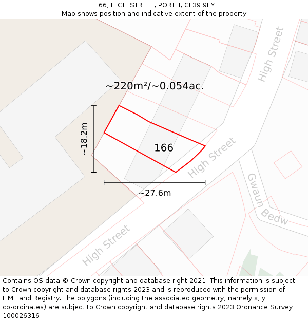 166, HIGH STREET, PORTH, CF39 9EY: Plot and title map