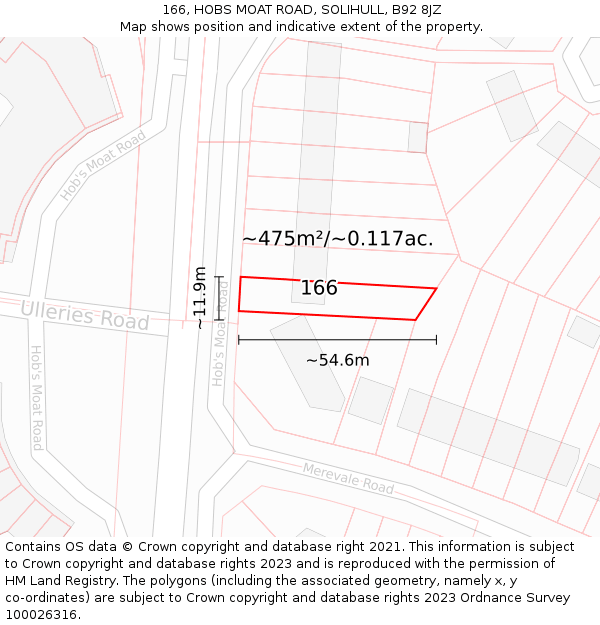 166, HOBS MOAT ROAD, SOLIHULL, B92 8JZ: Plot and title map