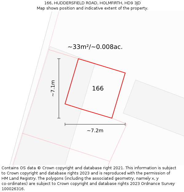 166, HUDDERSFIELD ROAD, HOLMFIRTH, HD9 3JD: Plot and title map