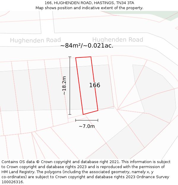 166, HUGHENDEN ROAD, HASTINGS, TN34 3TA: Plot and title map