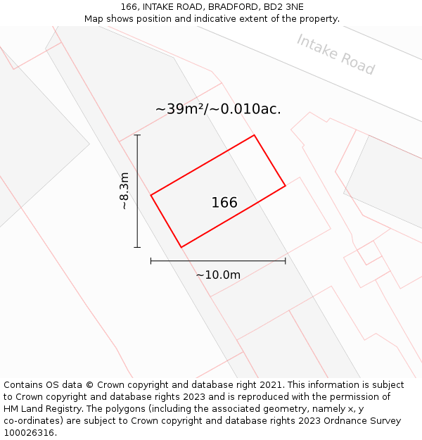 166, INTAKE ROAD, BRADFORD, BD2 3NE: Plot and title map