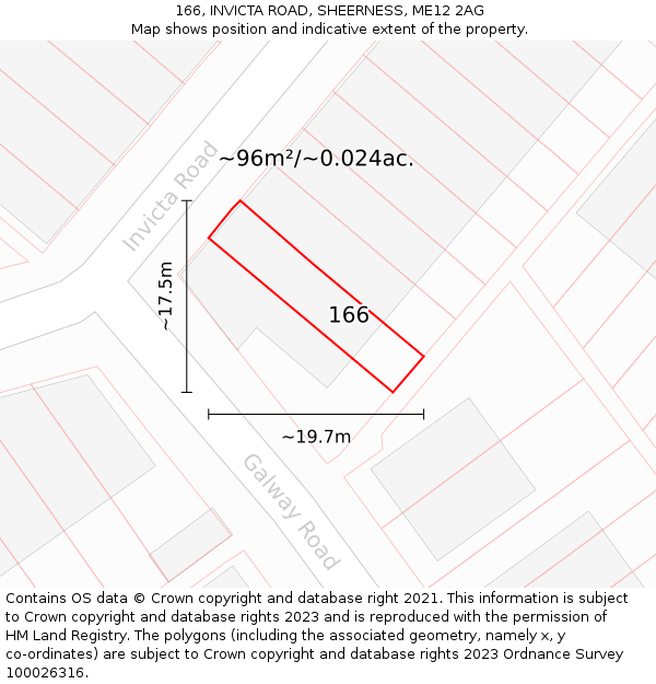 166, INVICTA ROAD, SHEERNESS, ME12 2AG: Plot and title map