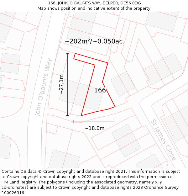 166, JOHN O'GAUNTS WAY, BELPER, DE56 0DG: Plot and title map