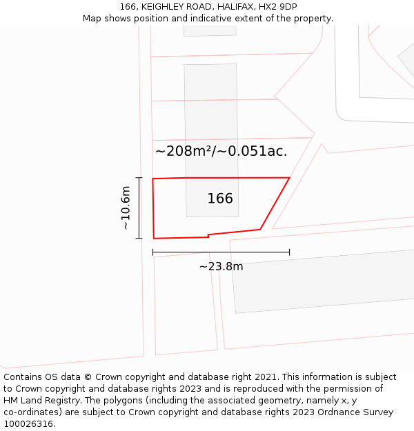 166, KEIGHLEY ROAD, HALIFAX, HX2 9DP: Plot and title map