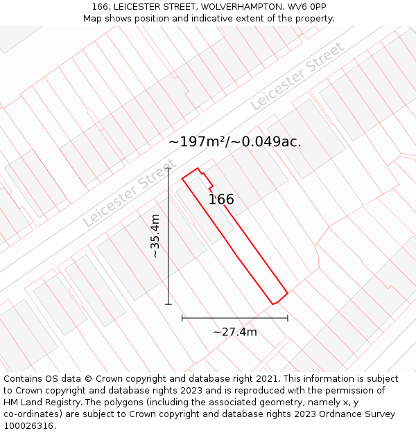 166, LEICESTER STREET, WOLVERHAMPTON, WV6 0PP: Plot and title map