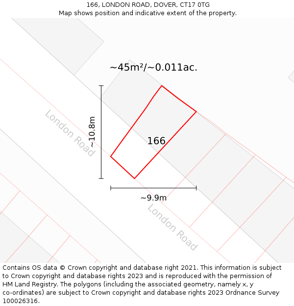 166, LONDON ROAD, DOVER, CT17 0TG: Plot and title map
