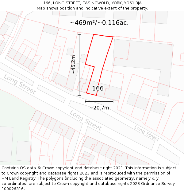 166, LONG STREET, EASINGWOLD, YORK, YO61 3JA: Plot and title map