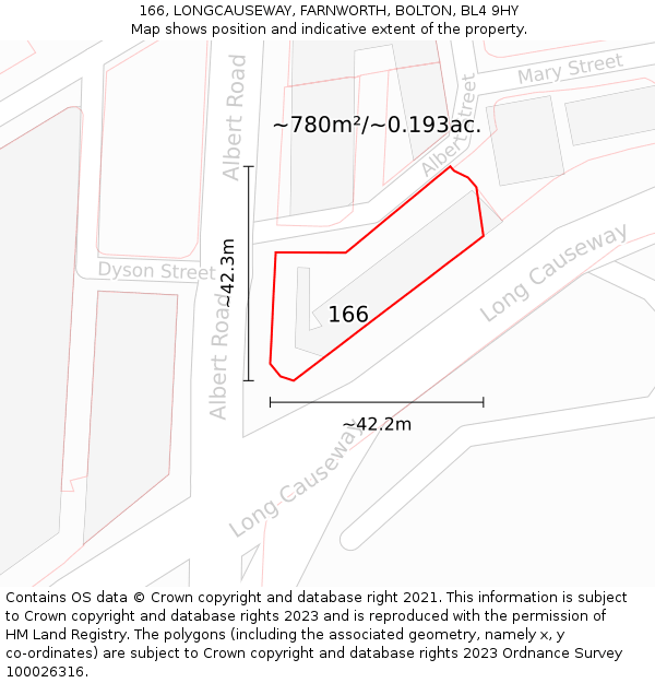 166, LONGCAUSEWAY, FARNWORTH, BOLTON, BL4 9HY: Plot and title map