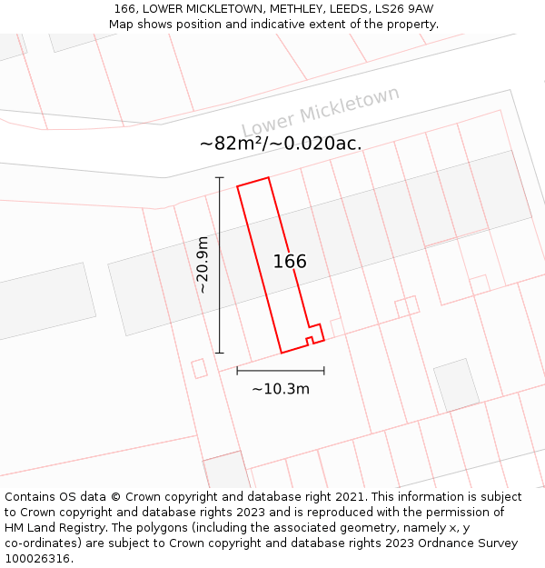 166, LOWER MICKLETOWN, METHLEY, LEEDS, LS26 9AW: Plot and title map