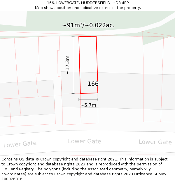 166, LOWERGATE, HUDDERSFIELD, HD3 4EP: Plot and title map