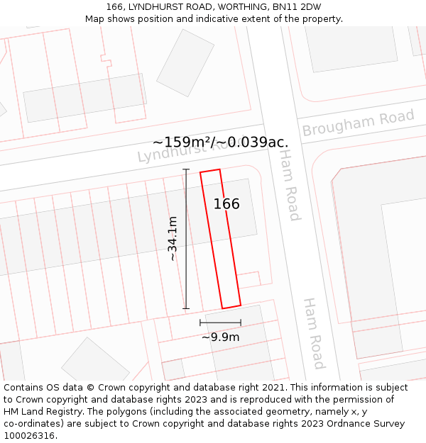 166, LYNDHURST ROAD, WORTHING, BN11 2DW: Plot and title map
