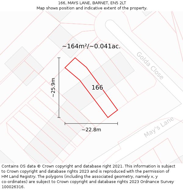 166, MAYS LANE, BARNET, EN5 2LT: Plot and title map