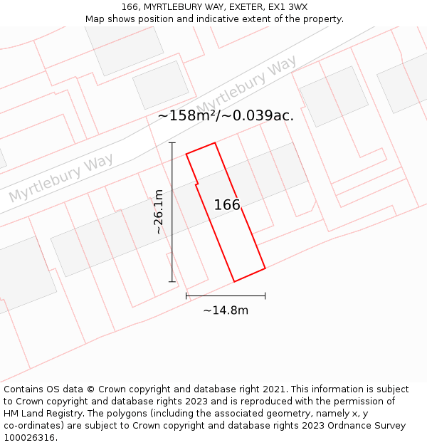 166, MYRTLEBURY WAY, EXETER, EX1 3WX: Plot and title map