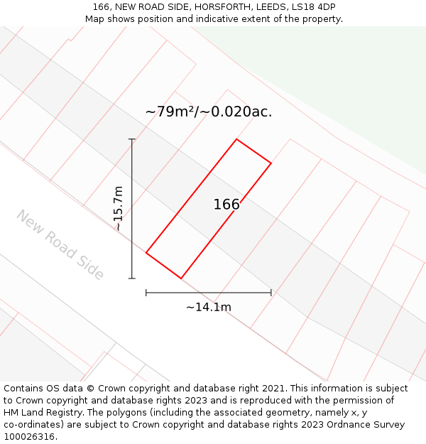 166, NEW ROAD SIDE, HORSFORTH, LEEDS, LS18 4DP: Plot and title map