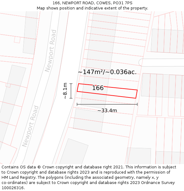 166, NEWPORT ROAD, COWES, PO31 7PS: Plot and title map
