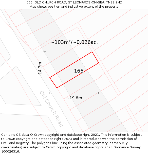 166, OLD CHURCH ROAD, ST LEONARDS-ON-SEA, TN38 9HD: Plot and title map