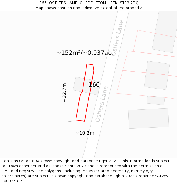 166, OSTLERS LANE, CHEDDLETON, LEEK, ST13 7DQ: Plot and title map