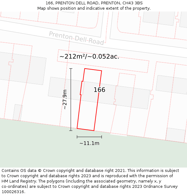 166, PRENTON DELL ROAD, PRENTON, CH43 3BS: Plot and title map