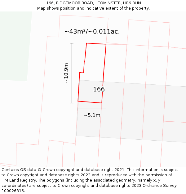 166, RIDGEMOOR ROAD, LEOMINSTER, HR6 8UN: Plot and title map