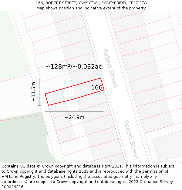 166, ROBERT STREET, YNYSYBWL, PONTYPRIDD, CF37 3EA: Plot and title map