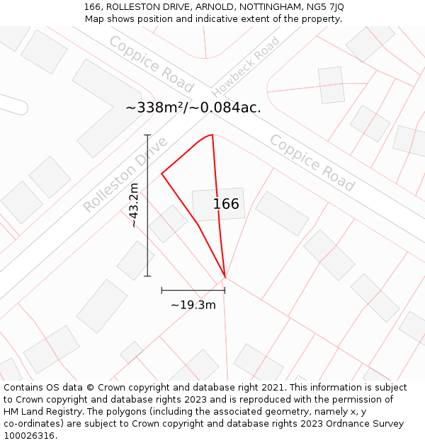 166, ROLLESTON DRIVE, ARNOLD, NOTTINGHAM, NG5 7JQ: Plot and title map