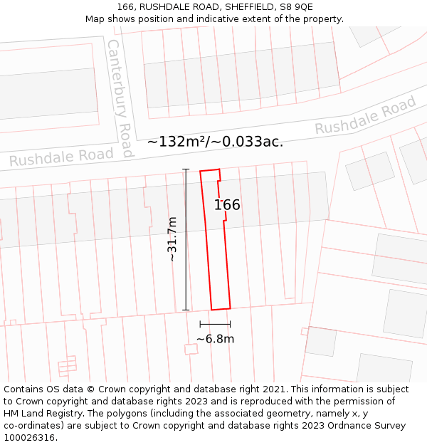 166, RUSHDALE ROAD, SHEFFIELD, S8 9QE: Plot and title map