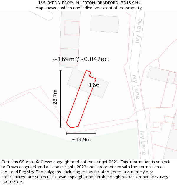166, RYEDALE WAY, ALLERTON, BRADFORD, BD15 9AU: Plot and title map
