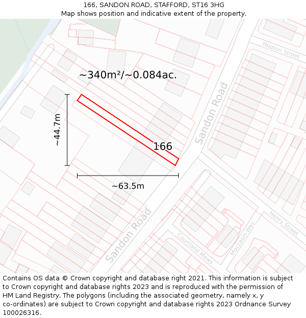 166, SANDON ROAD, STAFFORD, ST16 3HG: Plot and title map