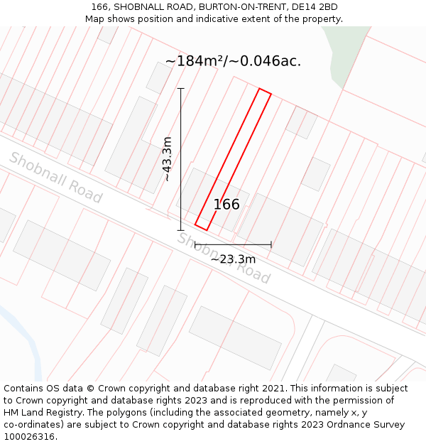 166, SHOBNALL ROAD, BURTON-ON-TRENT, DE14 2BD: Plot and title map