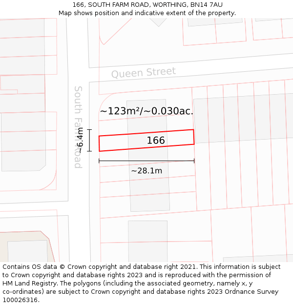 166, SOUTH FARM ROAD, WORTHING, BN14 7AU: Plot and title map