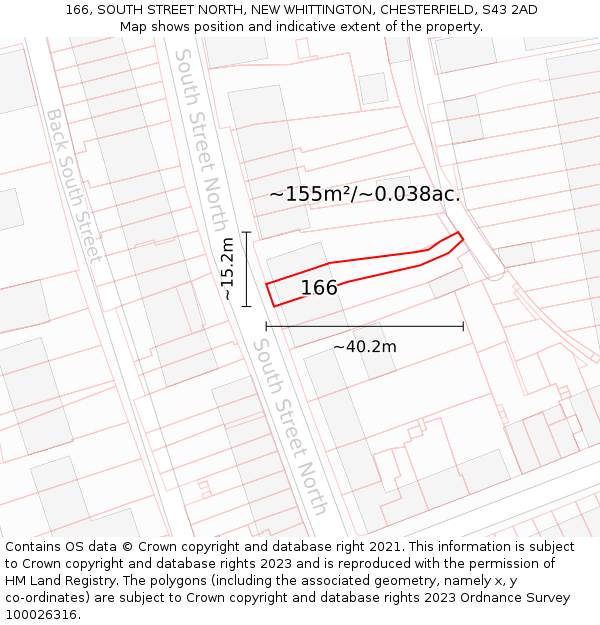 166, SOUTH STREET NORTH, NEW WHITTINGTON, CHESTERFIELD, S43 2AD: Plot and title map