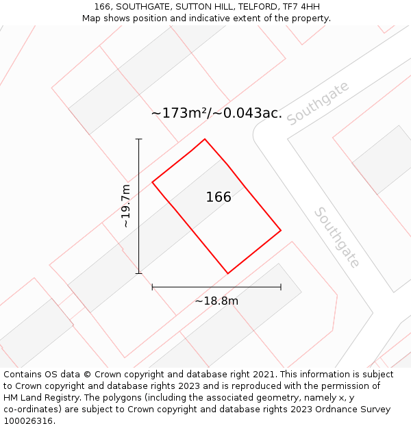 166, SOUTHGATE, SUTTON HILL, TELFORD, TF7 4HH: Plot and title map