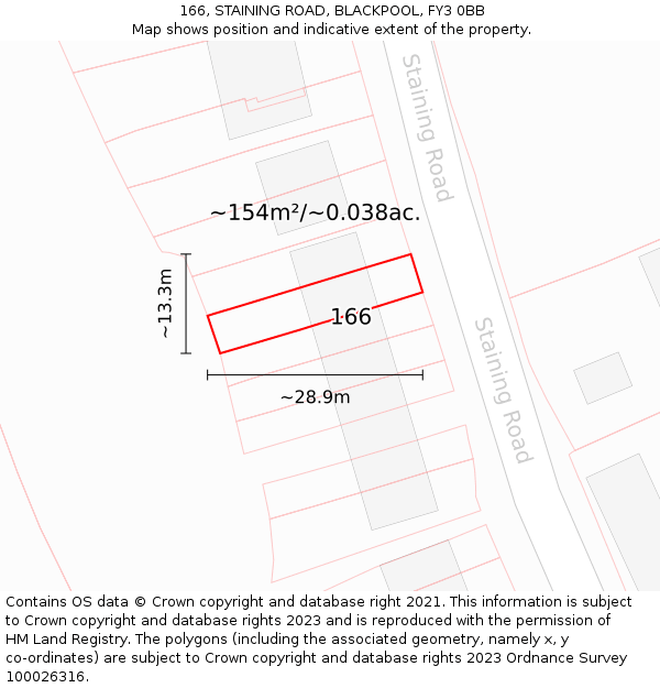 166, STAINING ROAD, BLACKPOOL, FY3 0BB: Plot and title map