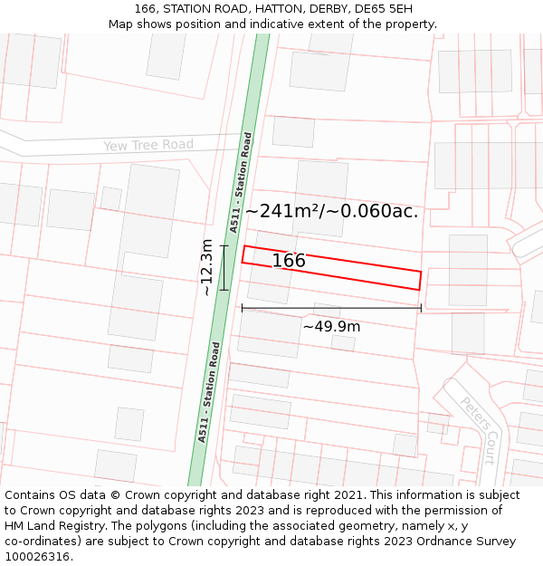 166, STATION ROAD, HATTON, DERBY, DE65 5EH: Plot and title map