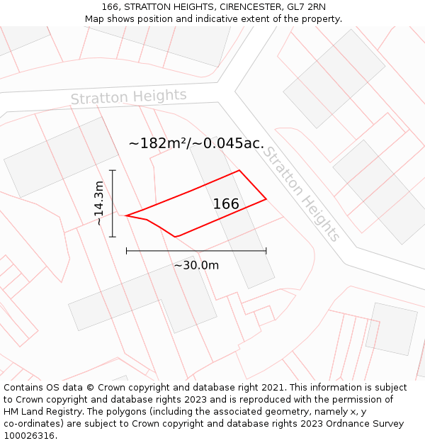 166, STRATTON HEIGHTS, CIRENCESTER, GL7 2RN: Plot and title map