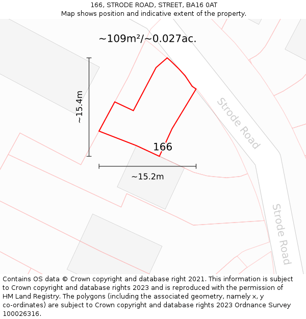166, STRODE ROAD, STREET, BA16 0AT: Plot and title map