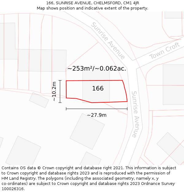 166, SUNRISE AVENUE, CHELMSFORD, CM1 4JR: Plot and title map