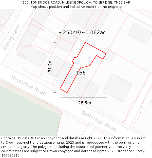 166, TONBRIDGE ROAD, HILDENBOROUGH, TONBRIDGE, TN11 9HP: Plot and title map