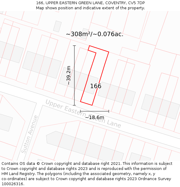 166, UPPER EASTERN GREEN LANE, COVENTRY, CV5 7DP: Plot and title map
