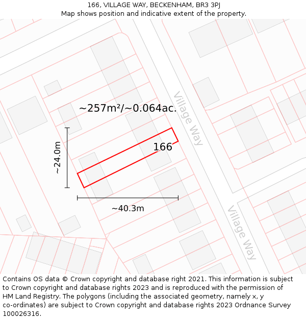 166, VILLAGE WAY, BECKENHAM, BR3 3PJ: Plot and title map
