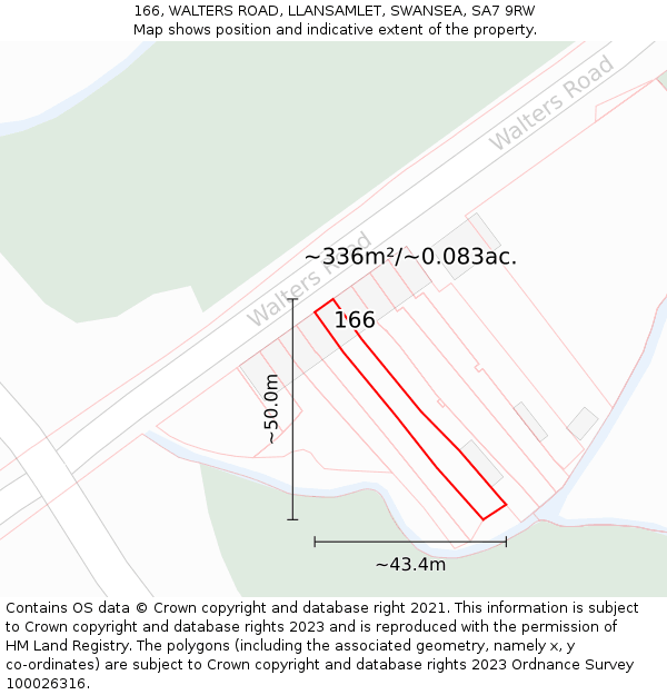 166, WALTERS ROAD, LLANSAMLET, SWANSEA, SA7 9RW: Plot and title map