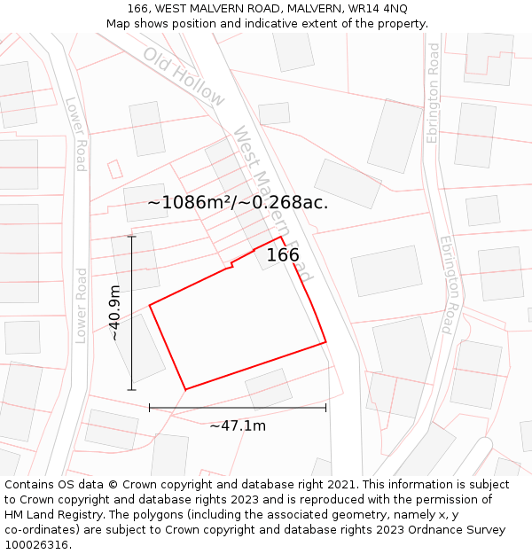 166, WEST MALVERN ROAD, MALVERN, WR14 4NQ: Plot and title map