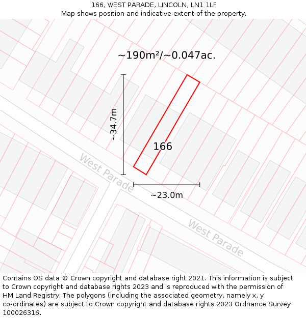 166, WEST PARADE, LINCOLN, LN1 1LF: Plot and title map