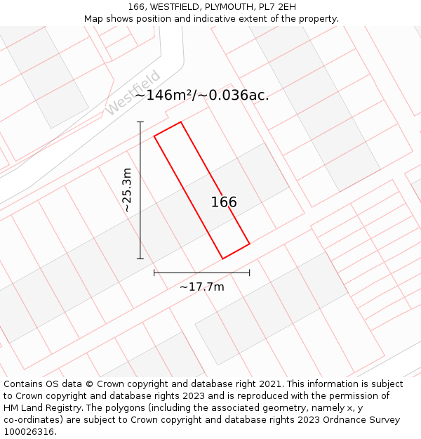166, WESTFIELD, PLYMOUTH, PL7 2EH: Plot and title map
