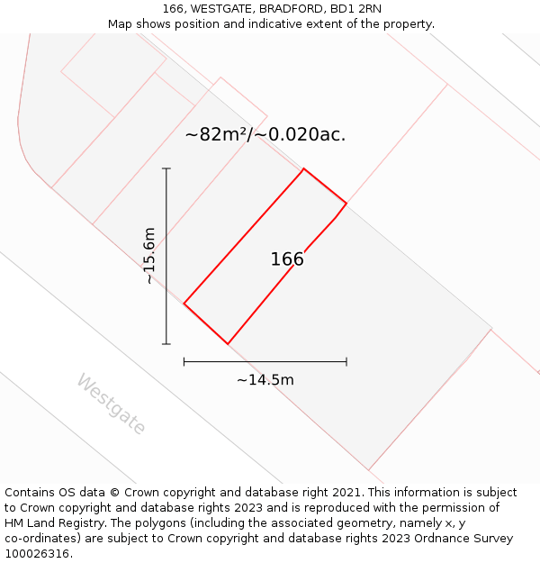 166, WESTGATE, BRADFORD, BD1 2RN: Plot and title map